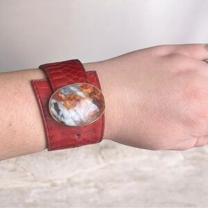 Starborn Jasper Gemstone Red Leather Cuff Bracelet